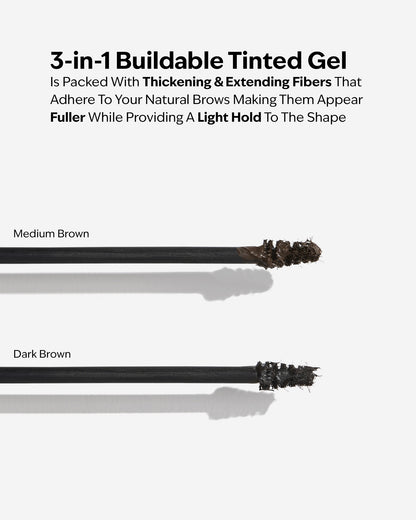 3-in-1 Buildable Tinted Gel packaging with two brown shades on a white background